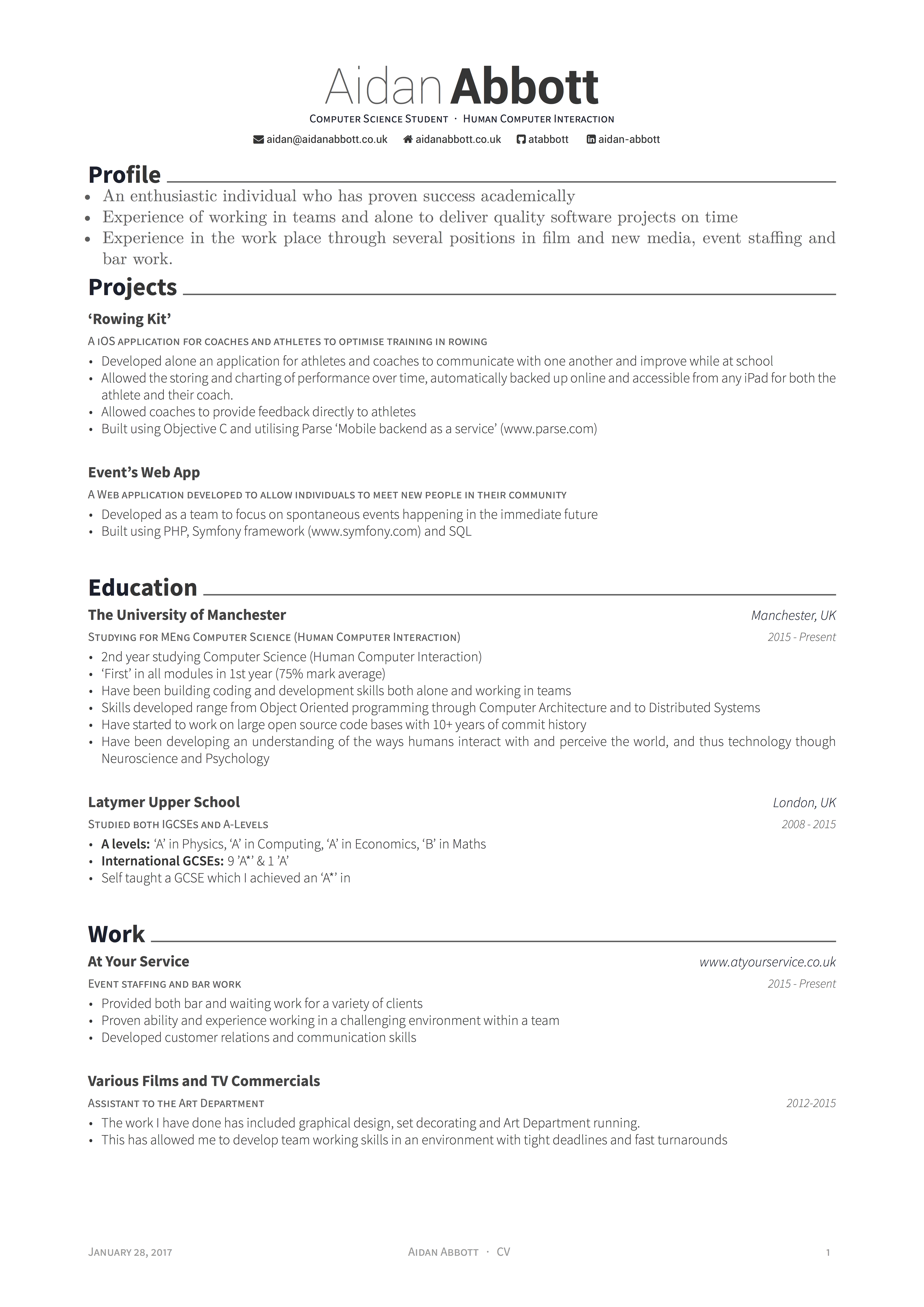 Aidan Abbott CV