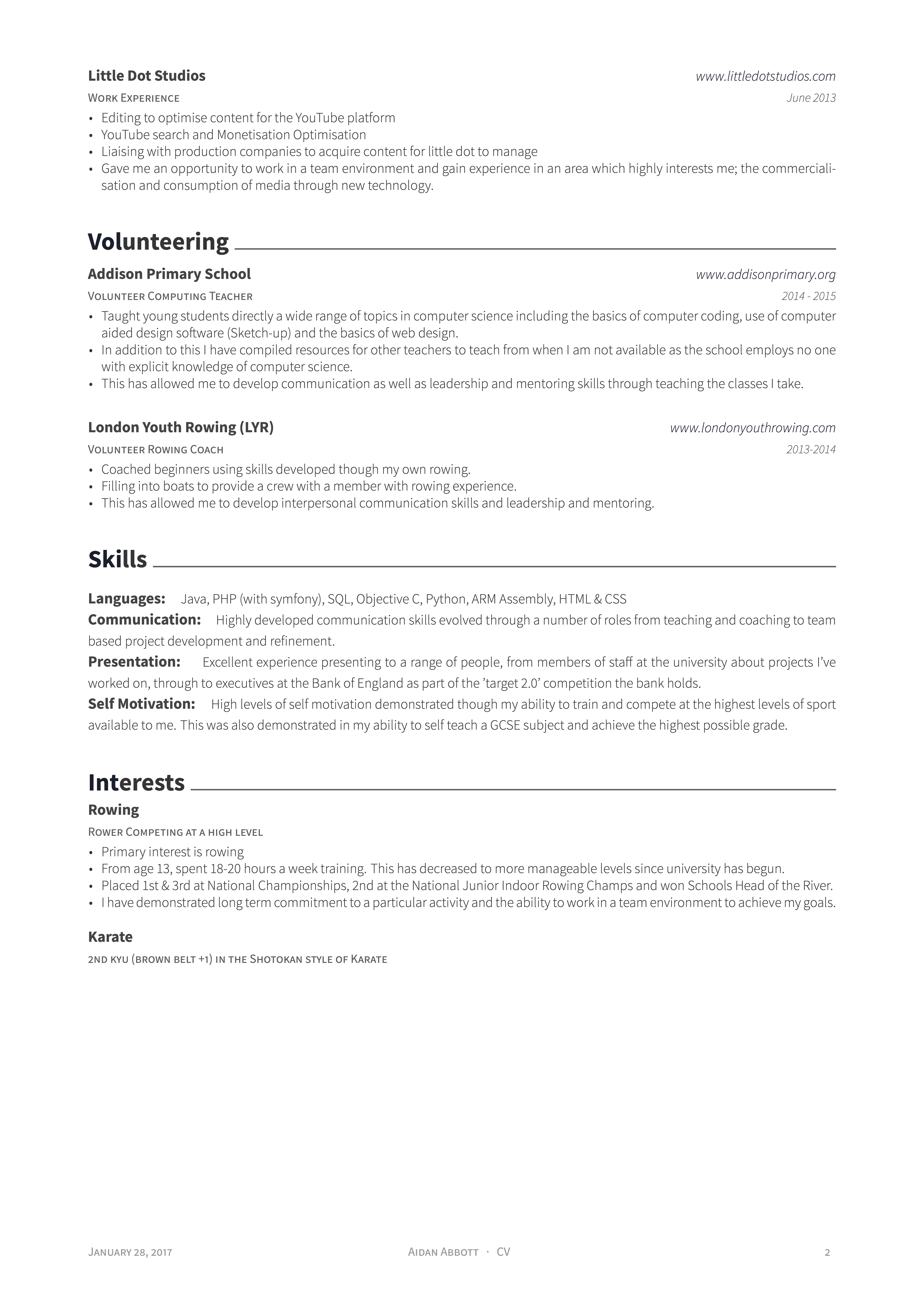 Aidan Abbott CV